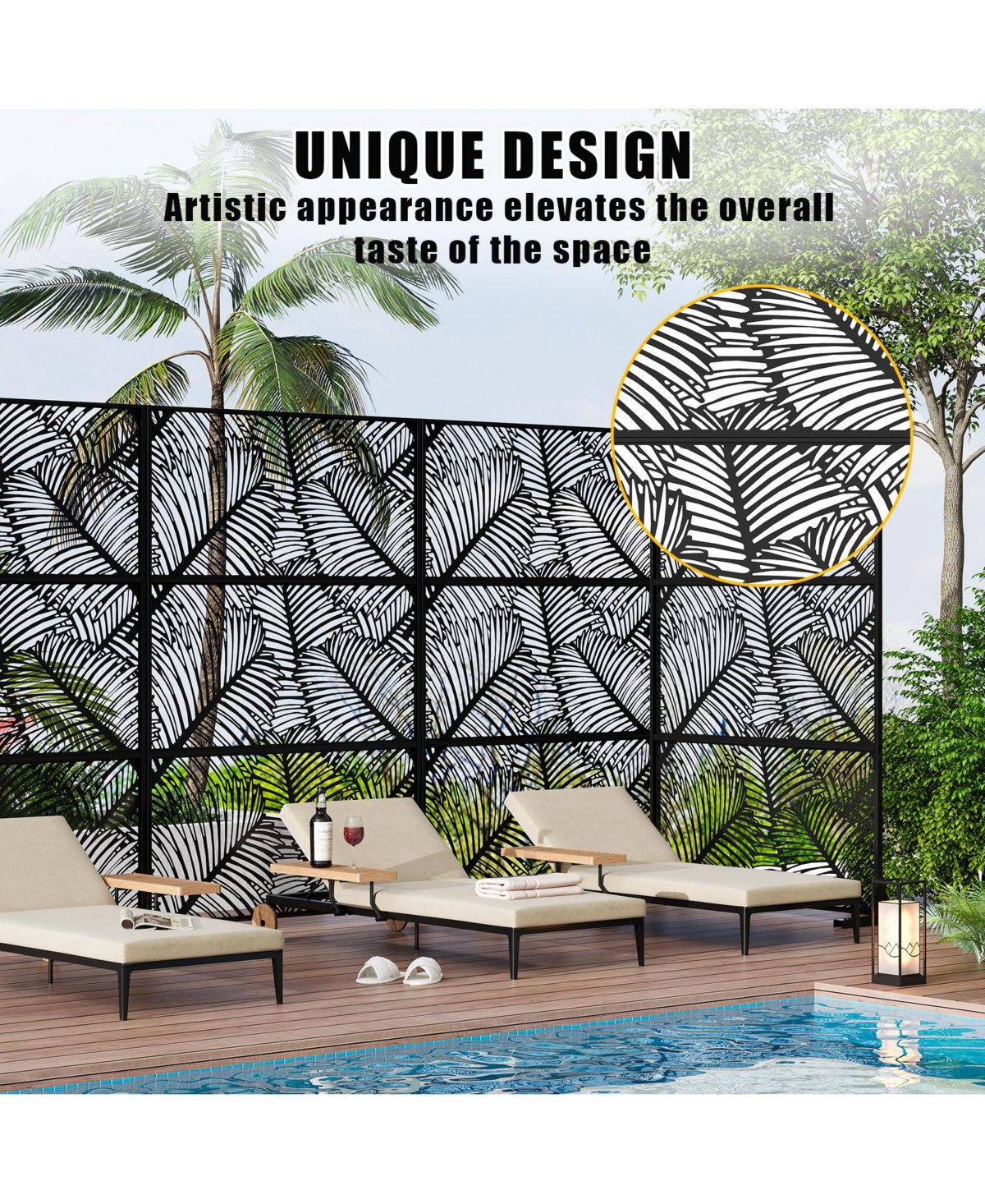 gaomon Freestanding Metal Privacy Screen Chevron Pattern Indoor Outdoor Partition