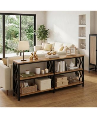 70.9" Industrial Console Table with Storage Shelves, 3-Tier Entryway Sofa Table for Living Room or Hallway