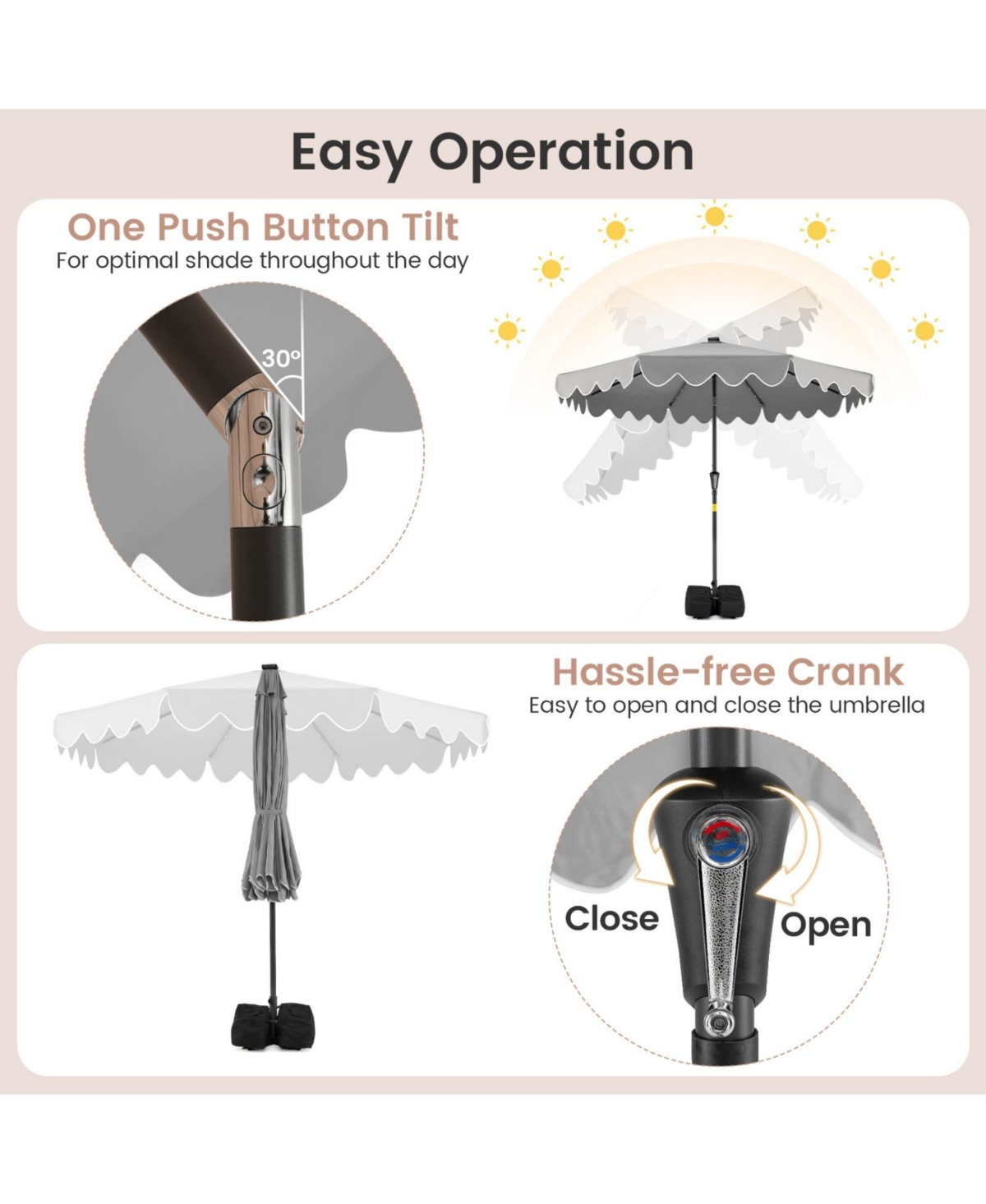 Sugift 9 ft Solar Led Outdoor Patio Umbrella with 32 Lights and Sandbag Base