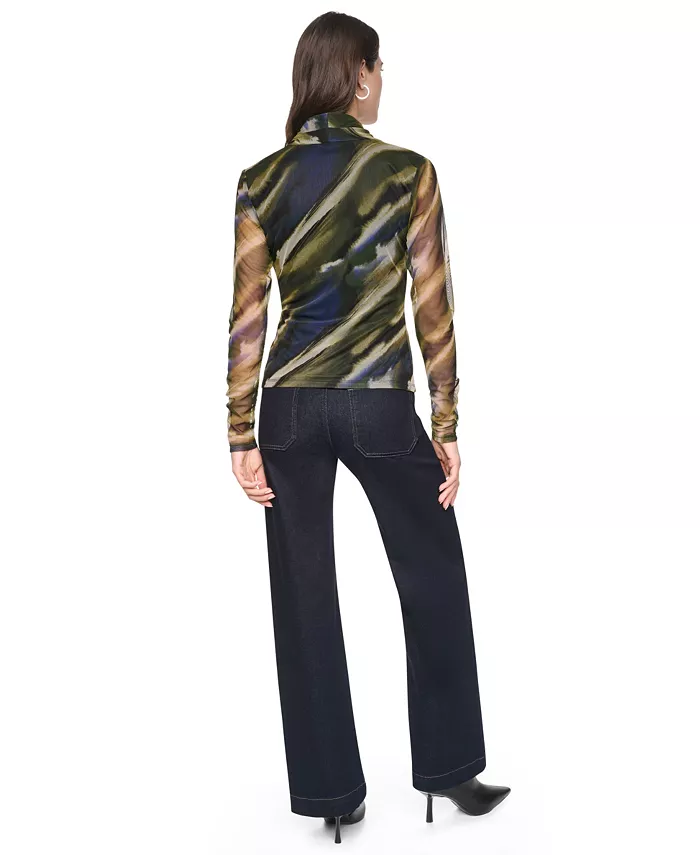 Women's Printed Mesh V-Neck Long-Sleeve Top - thumbnail 6