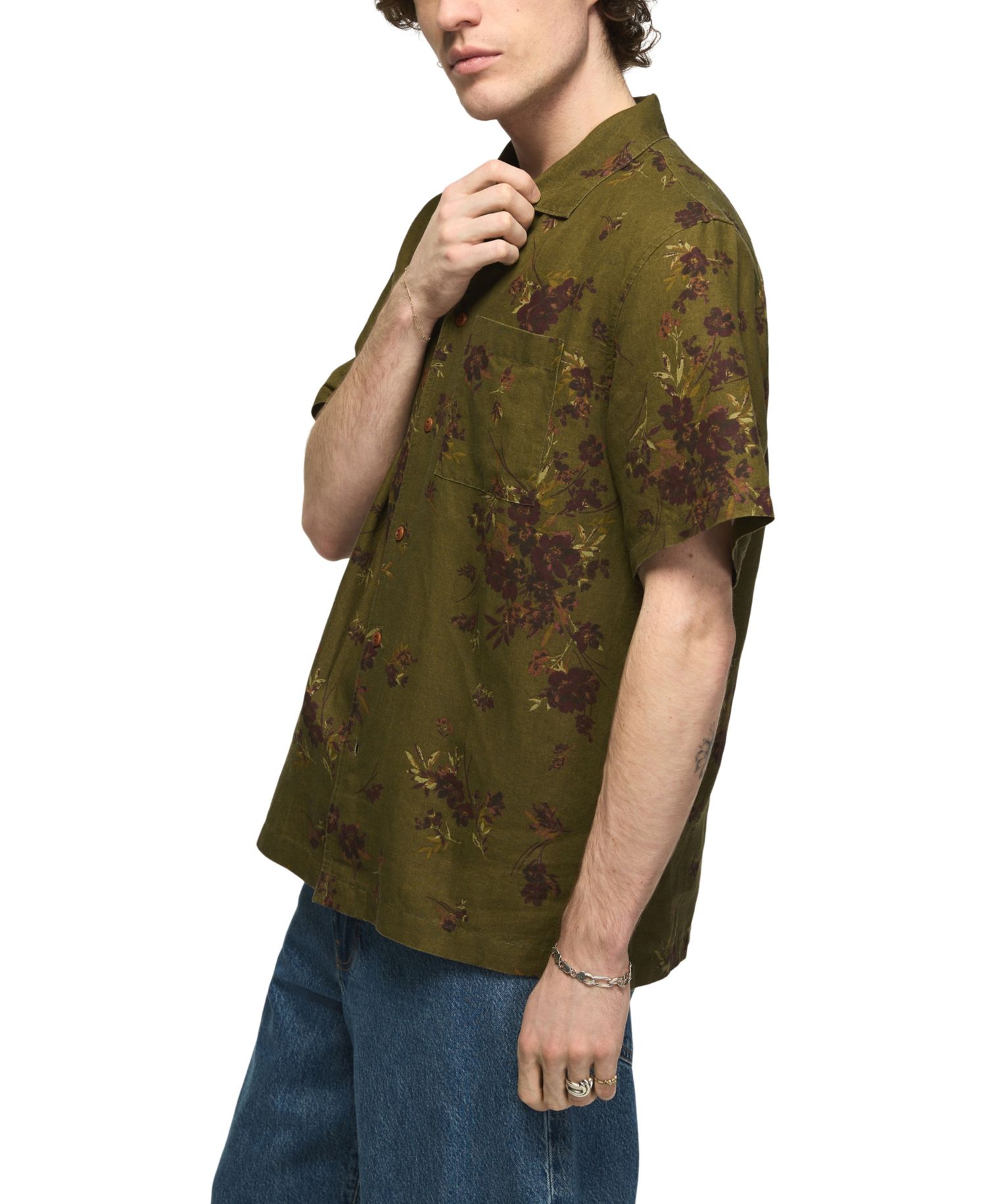 Men's Printed Short-Sleeve Camp Collar Shirt