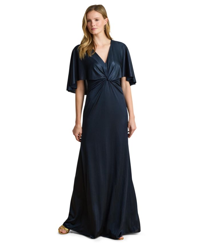 Lauren Ralph Lauren Women's Metallic Jersey Twist-Front Cape Gown