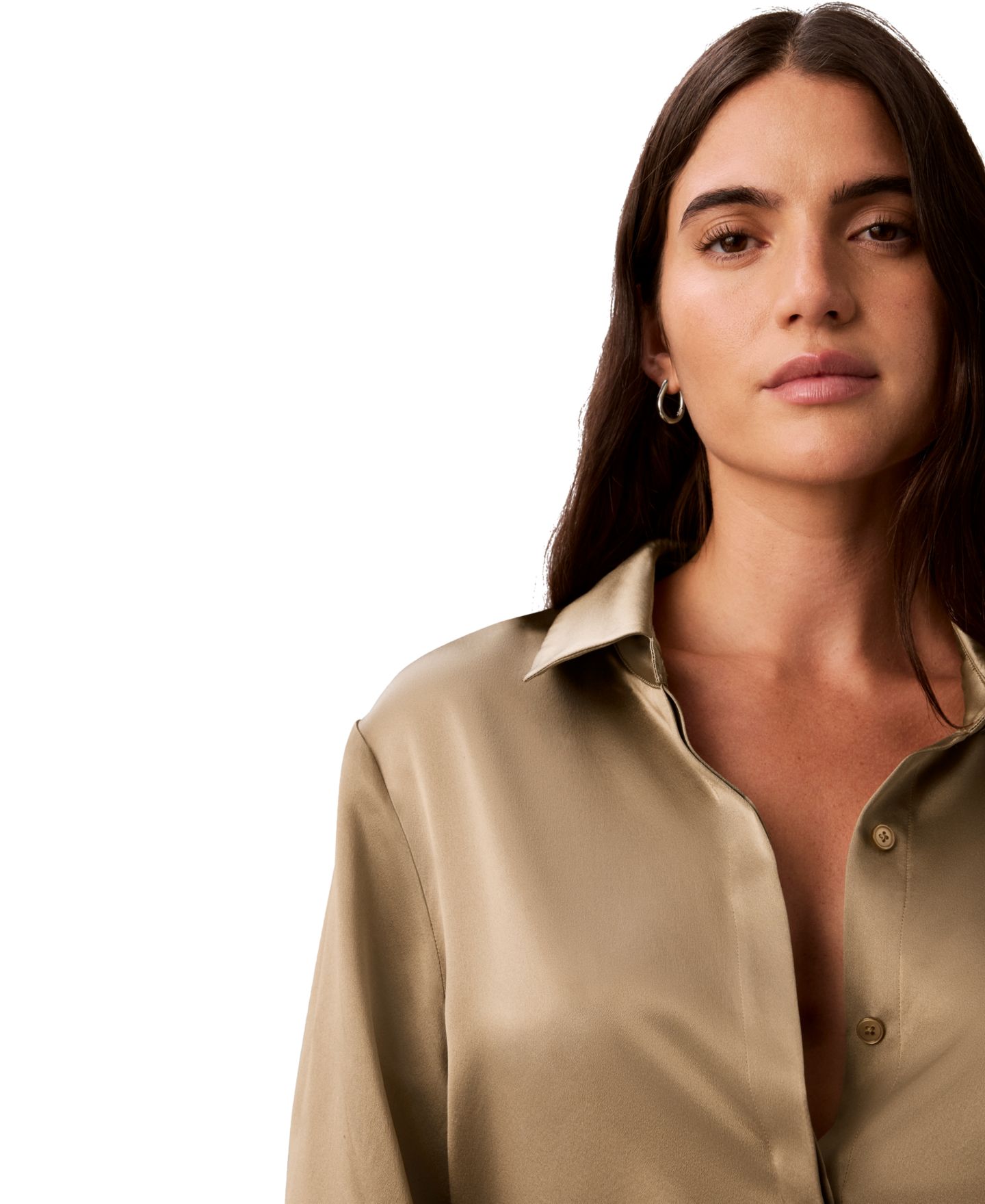 Женская рубашка Calvin Klein Long-Sleeve Collared, цвет: Туманный меланжевый — фото 4