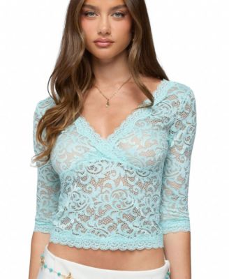 Women's Elowin Sheer Lace V Neck Top