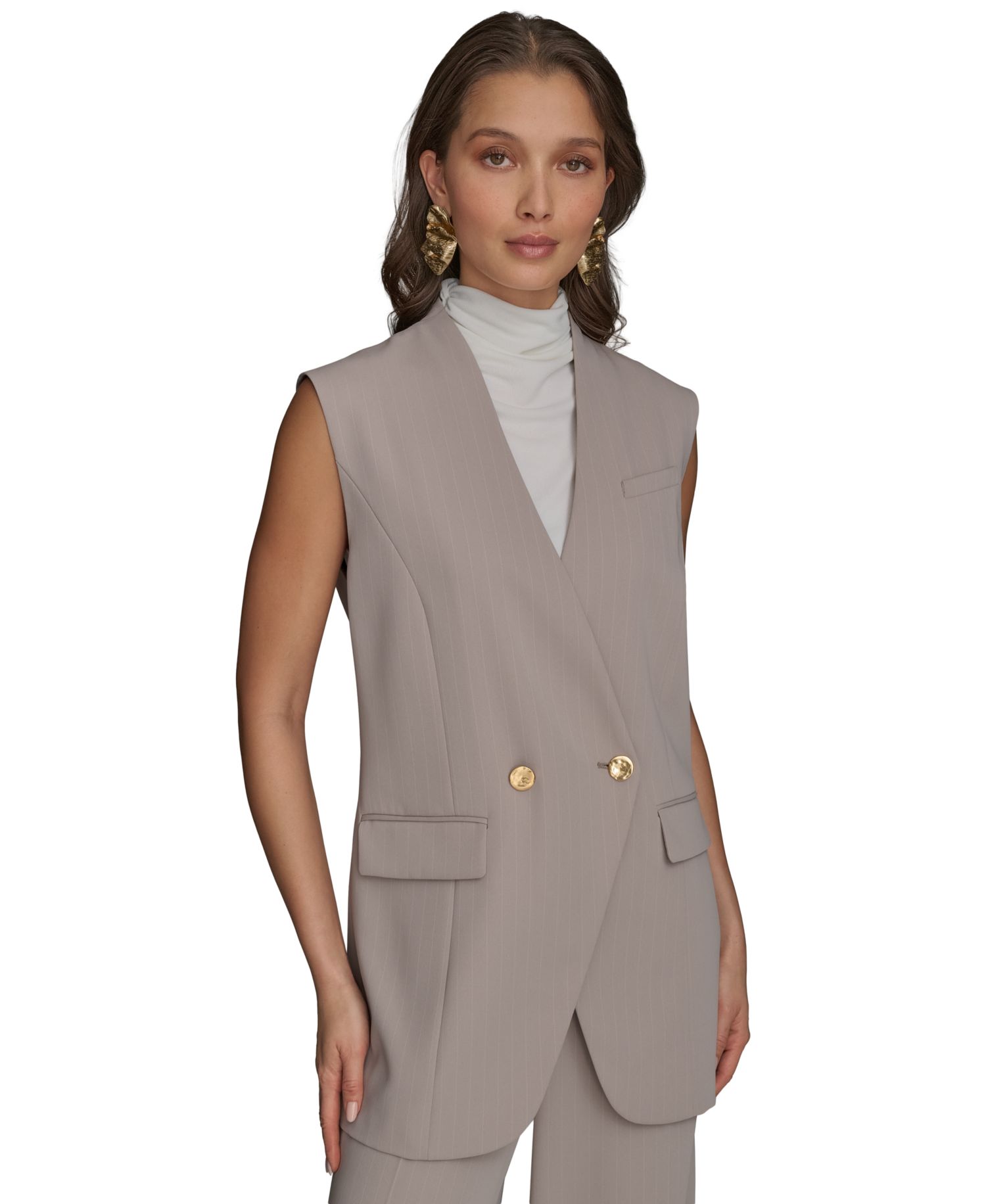 Petite V-Neck One-Button Vest