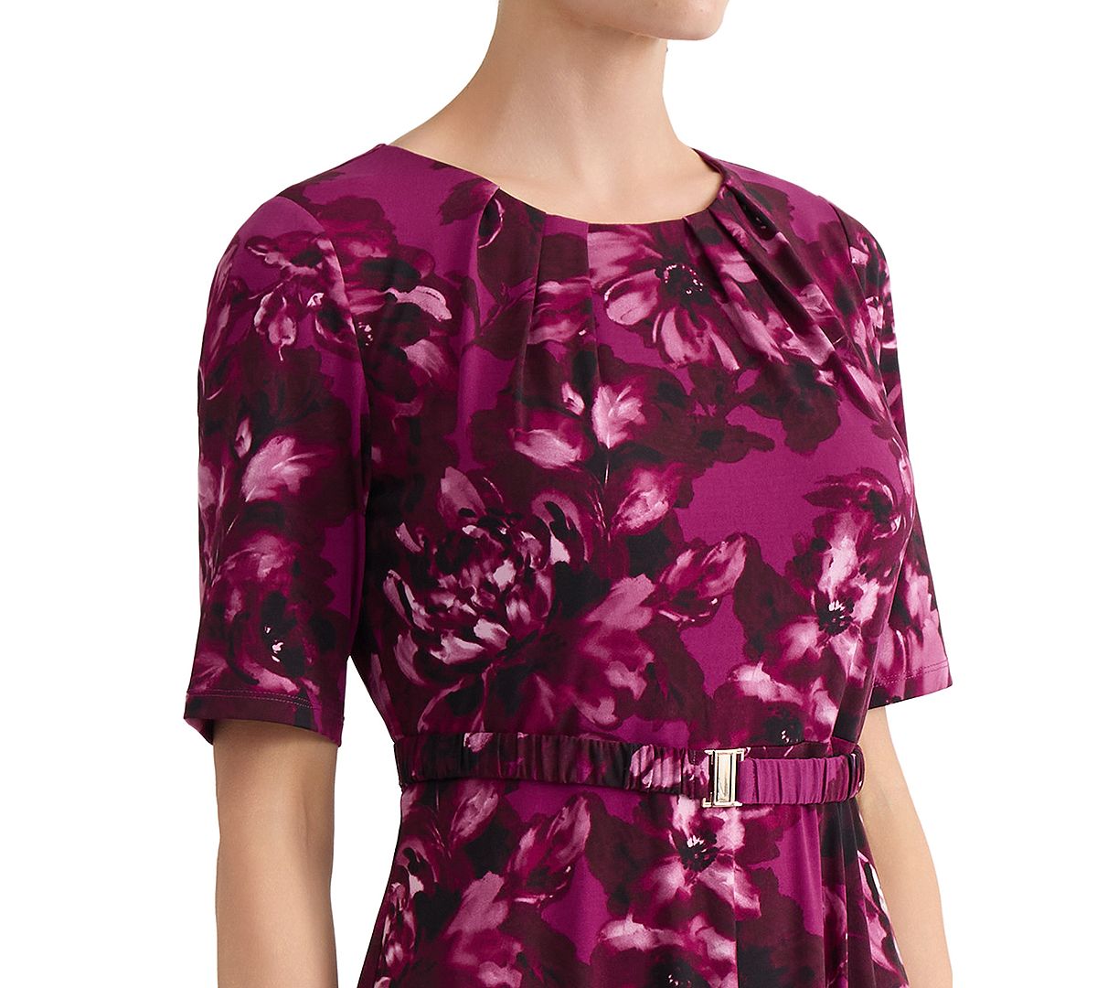 Kasper Women's Pleat-Neck Belted Short-Sleeve Dress view 8 — MAYCSS fashion products