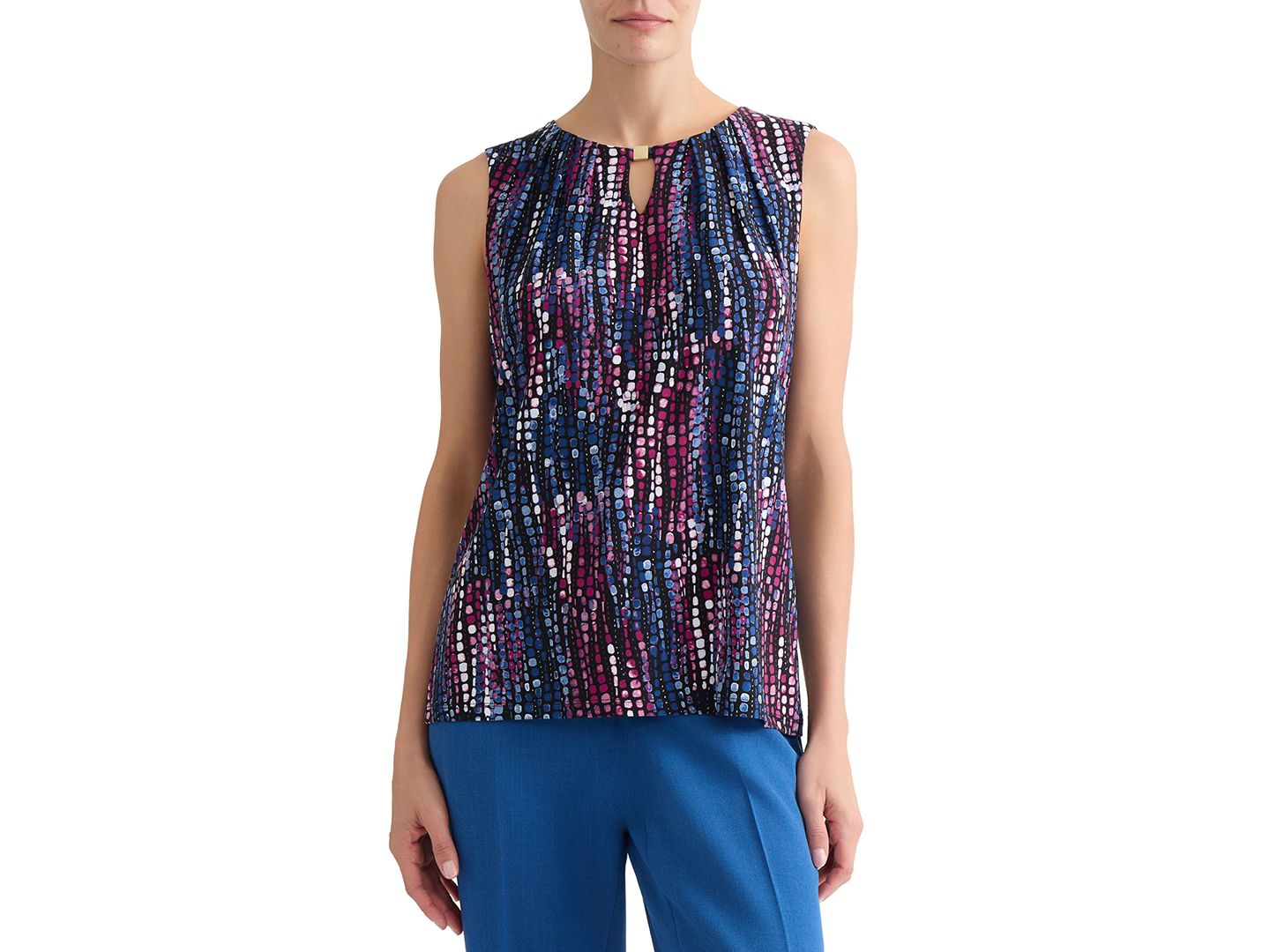 Женский топ Kasper Petite Printed Pleat-Neck Sleeveless Top, цвет: Разноцветный — фото 5