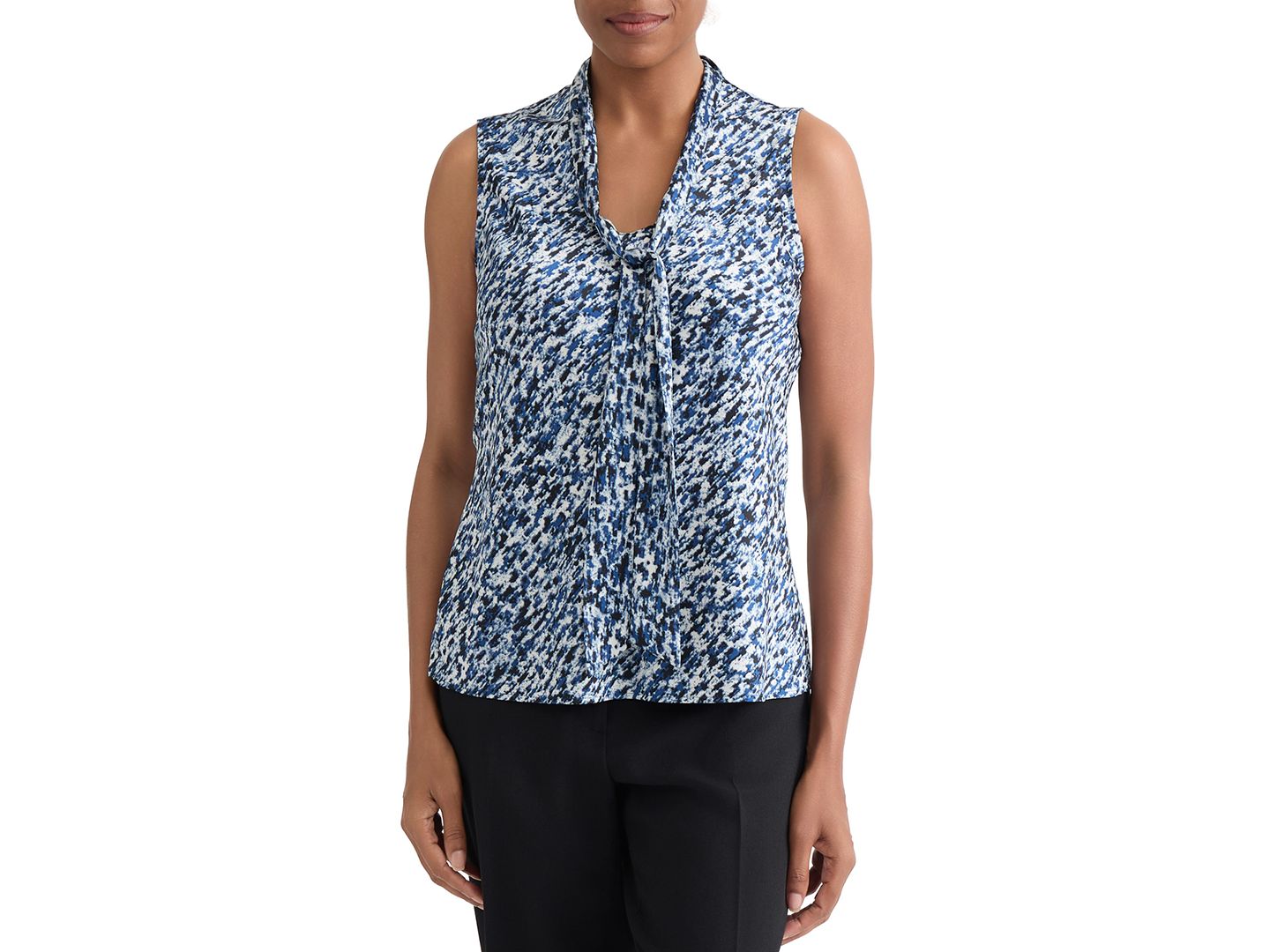 Женская блузка Kasper Printed Tie-Neck Sleeveless Blouse, цвет: Синий ночной разноцветный — фото 2