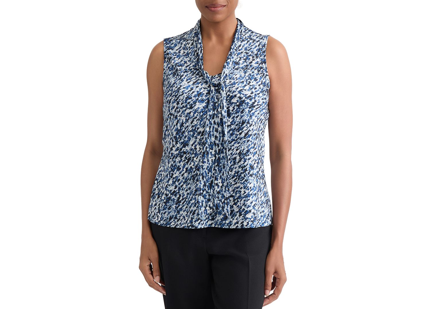 Women's Printed Tie-Neck Sleeveless Blouse