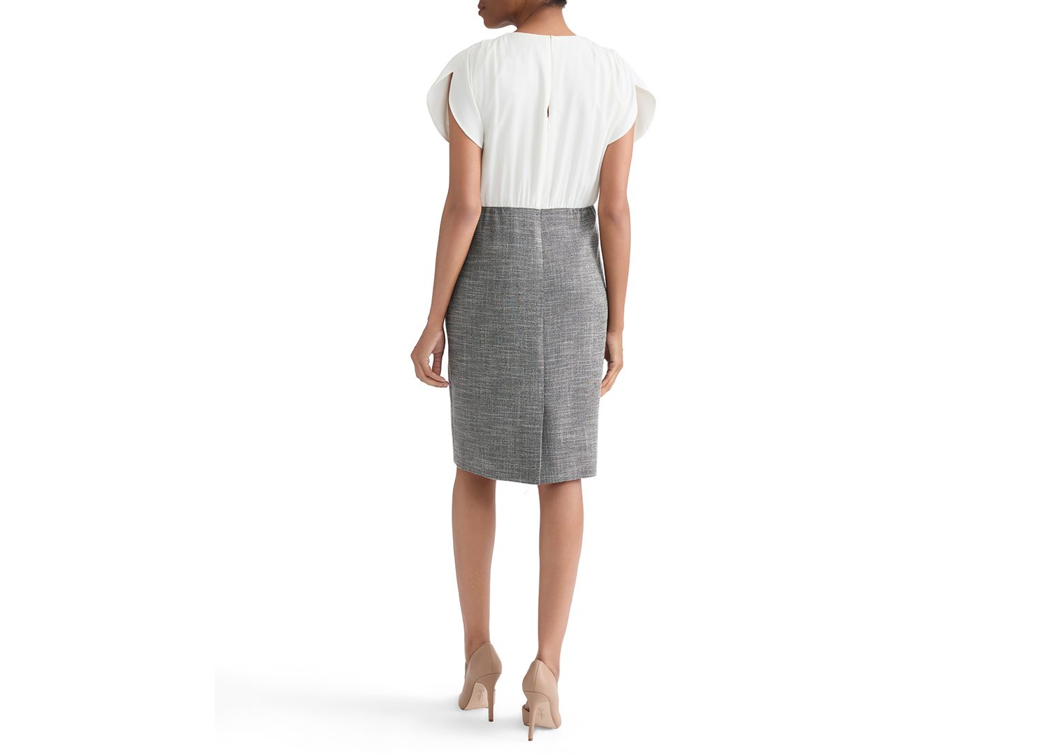 Women's Mixed-Media Tulip-Sleeve Sheath Dress