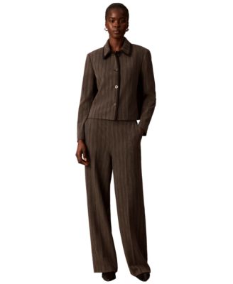 Petite Four-Button Collared Jacket & High-Rise Wide-Leg Trousers