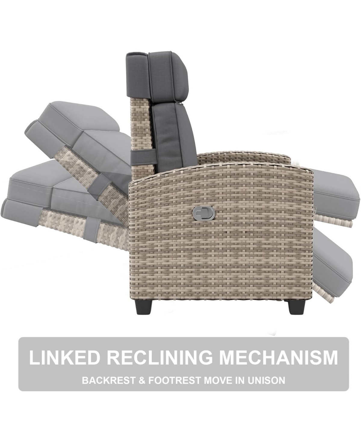 gaomon Outdoor Recliner with Cushion/Side Table, Patio Reclining Chairs with Adjustable Back and Footrest, Lay Flat Reclining Chair