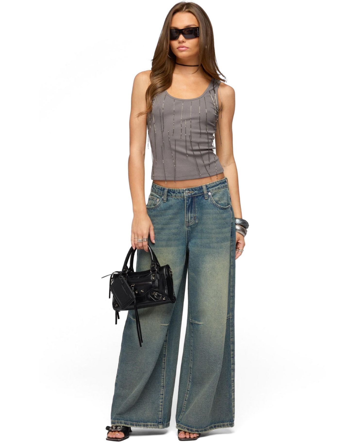 Women's Beaded Fringe Ribbed Tank Top