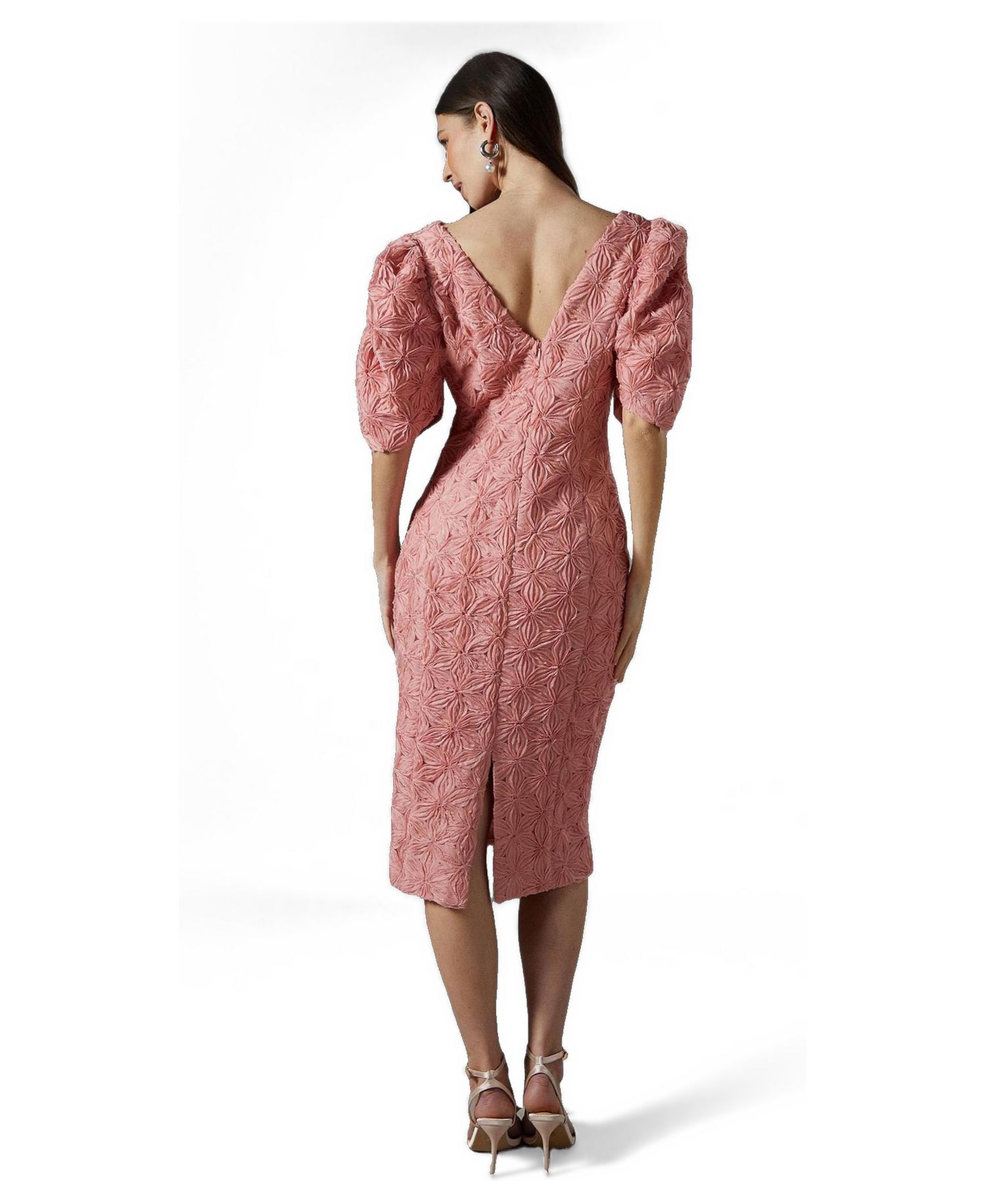 Women's Floral Pleated Puff Sleeve Pencil Dress