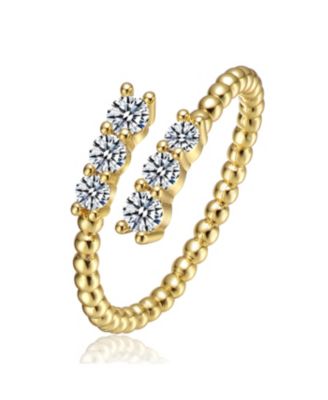 Minimalist Sterling Silver CZ Slim Coiled Beaded Band Ring
