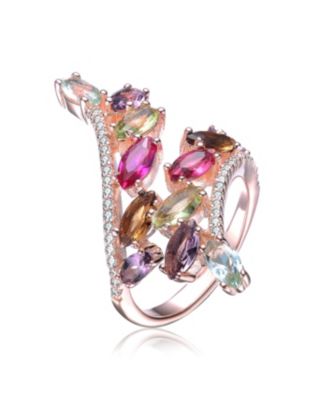 Chic 18K Rose Gold Plated Multi-Color CZ Swirl Statement Ring