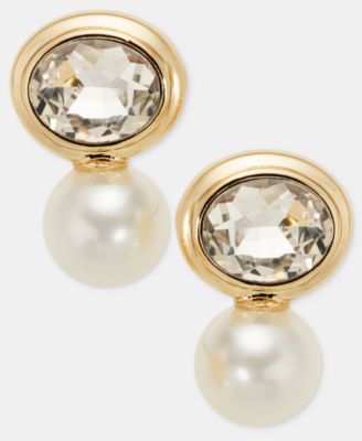 Imitation Pearl & Stone Snowman Button Earrings 