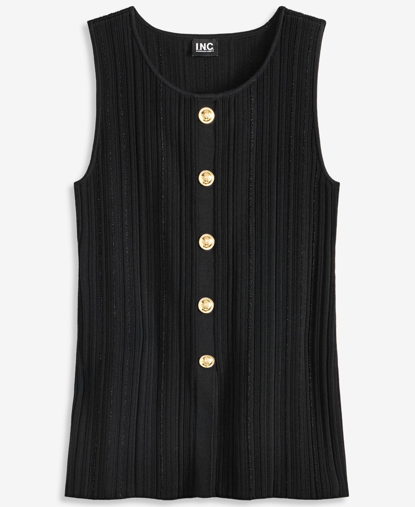 Женский свитер I.N.C. International Concepts Sleeveless Ribbed Button-Front, цвет: Глубокий чёрный — фото 5