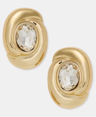 Crystal Twisted Oval Clip-On Button Earrings 