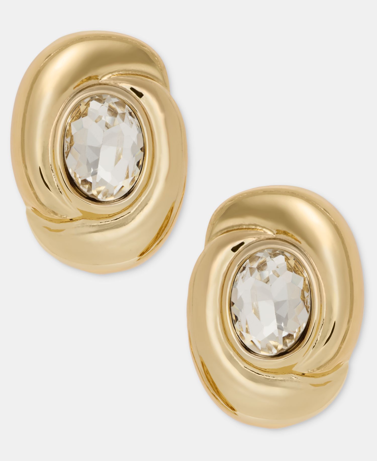 Crystal Twisted Oval Clip-On Button Earrings