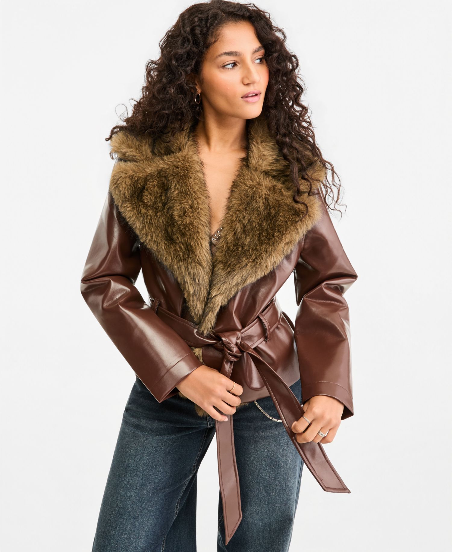 Juniors' Faux Leather Jacket