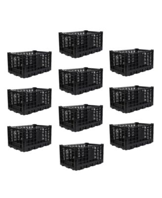 10PCS Stackable Collapsible Heavy Duty Plastic Storage Organizer Crate for Outdoor Office, Home, School, Camping