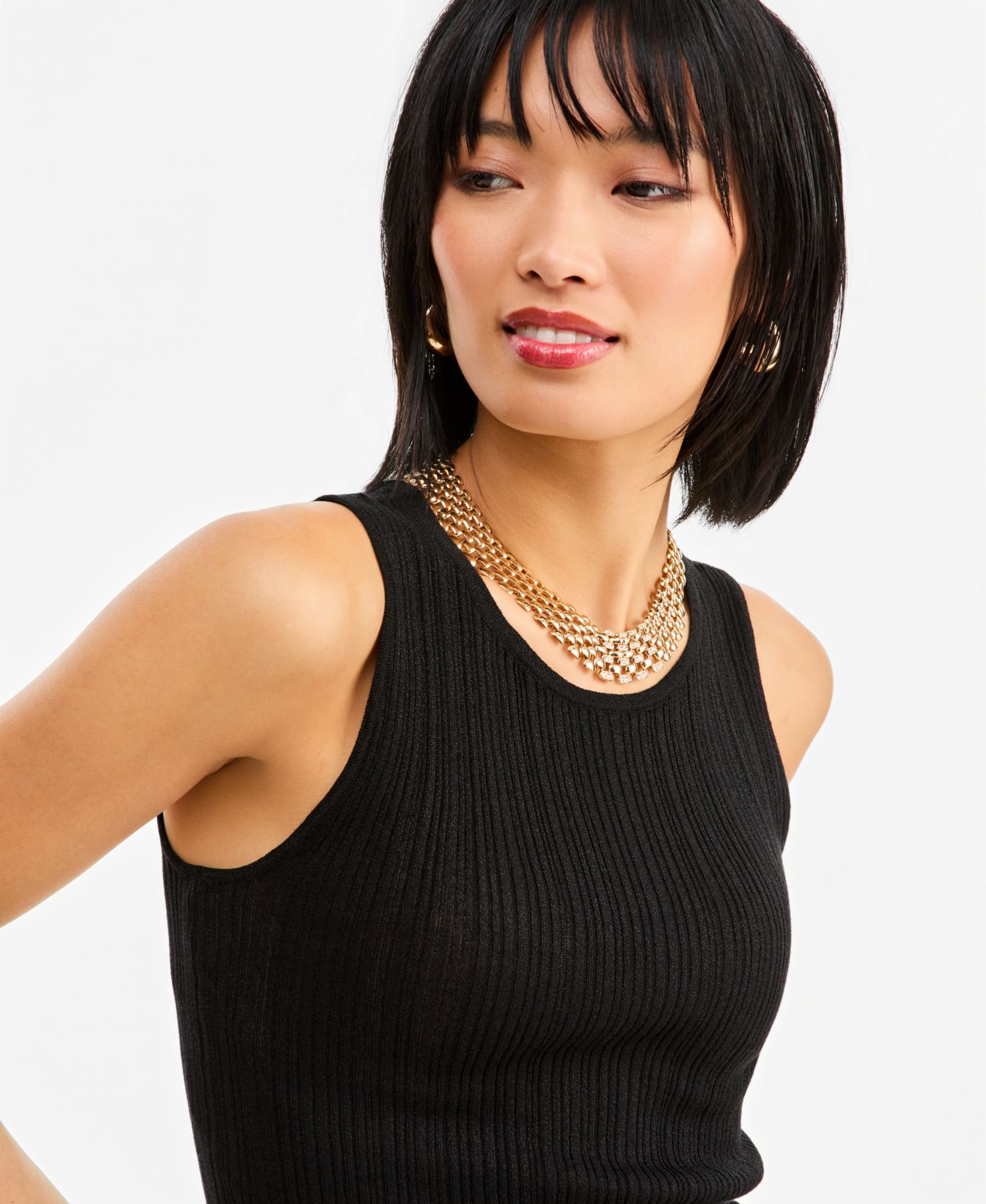 Women's Sleeveless Crewneck Ribbed Cotton-Blend Sweater Tank