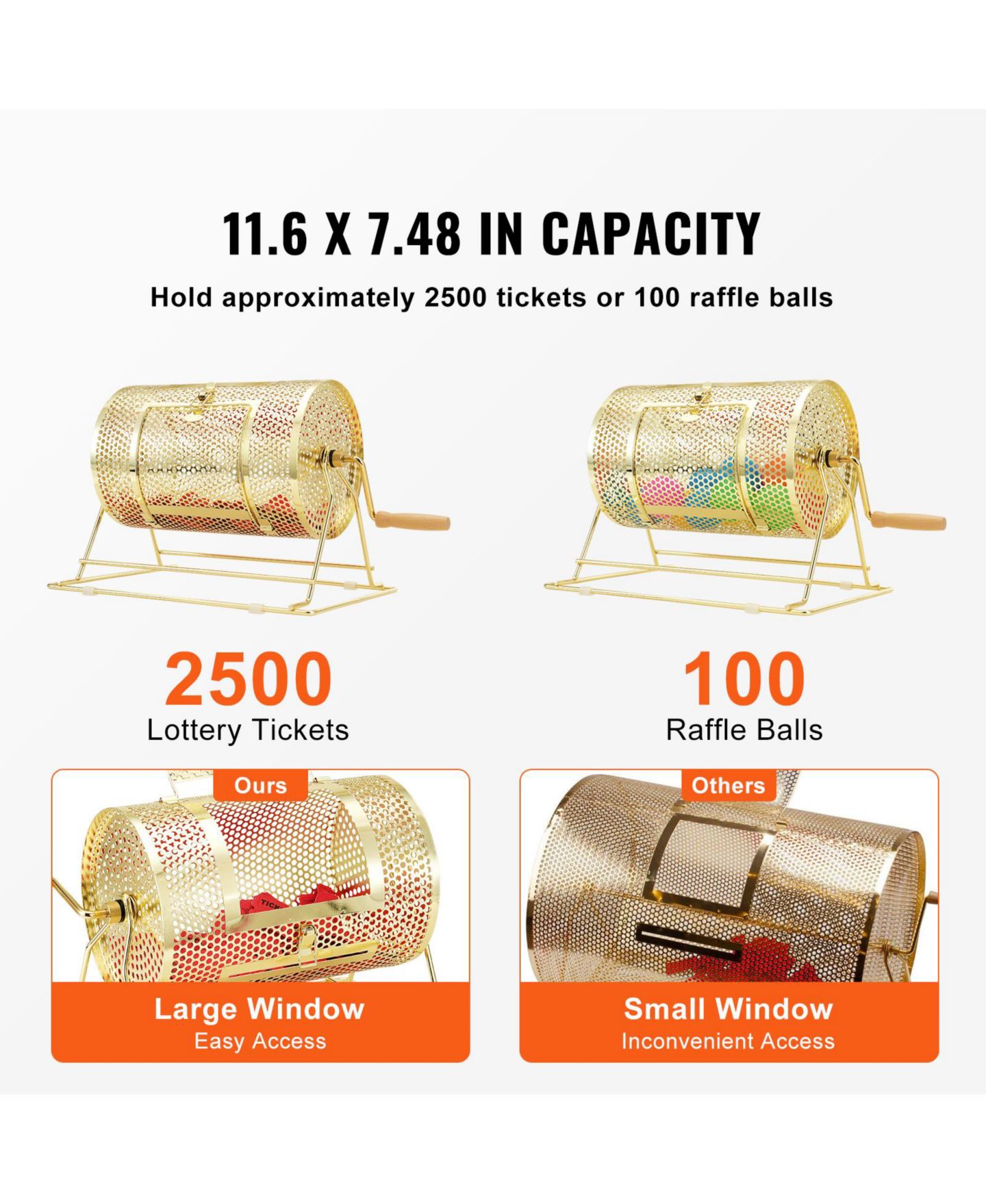 Детские игрушки VEVOR Brass-Plated Raffle Drum Holds 2500 Tickets, Ages 7+, цвет: Яркий жёлтый — фото 3