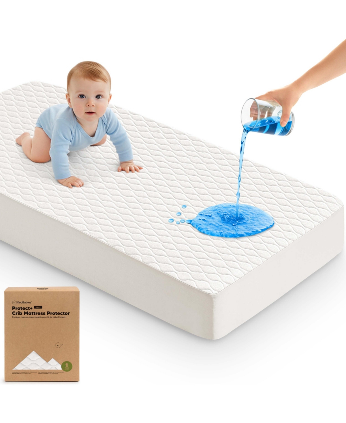 KeaBabies 1-Pack Protect+ Waterproof Crib Mattress Protector Cover, Mavy Quilted Cotton Baby Mattress Topper, Toddler Crib Sheet - Soft white