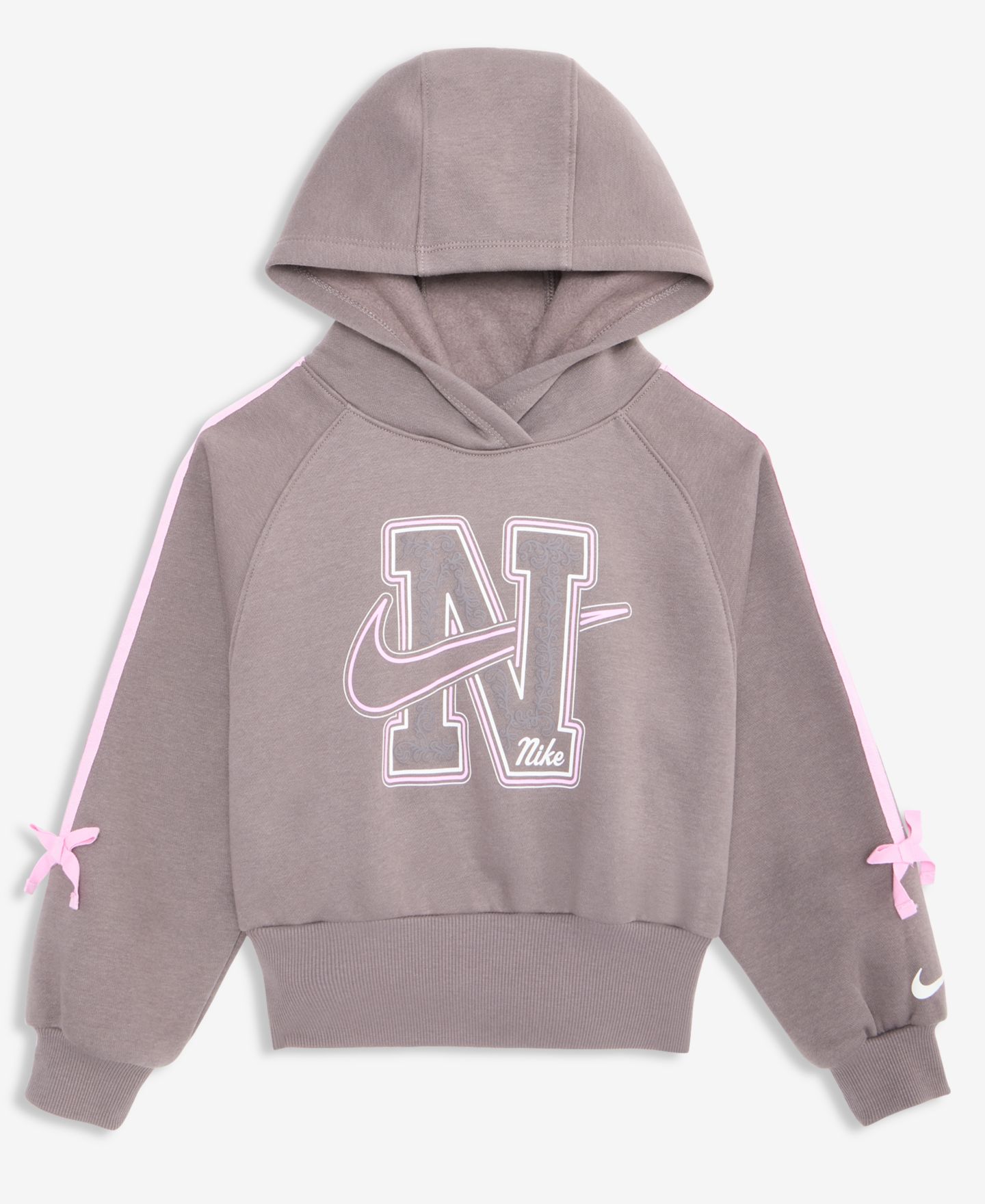 Худи Nike Bow-Detail Long-Sleeve Graphic для девочек, цвет: Серо-бежевый — фото 5
