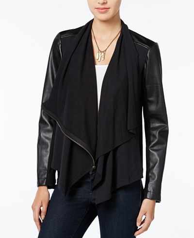 chelsea sky Draped Faux-Leather Contrast Jacket, Only at Macy's
