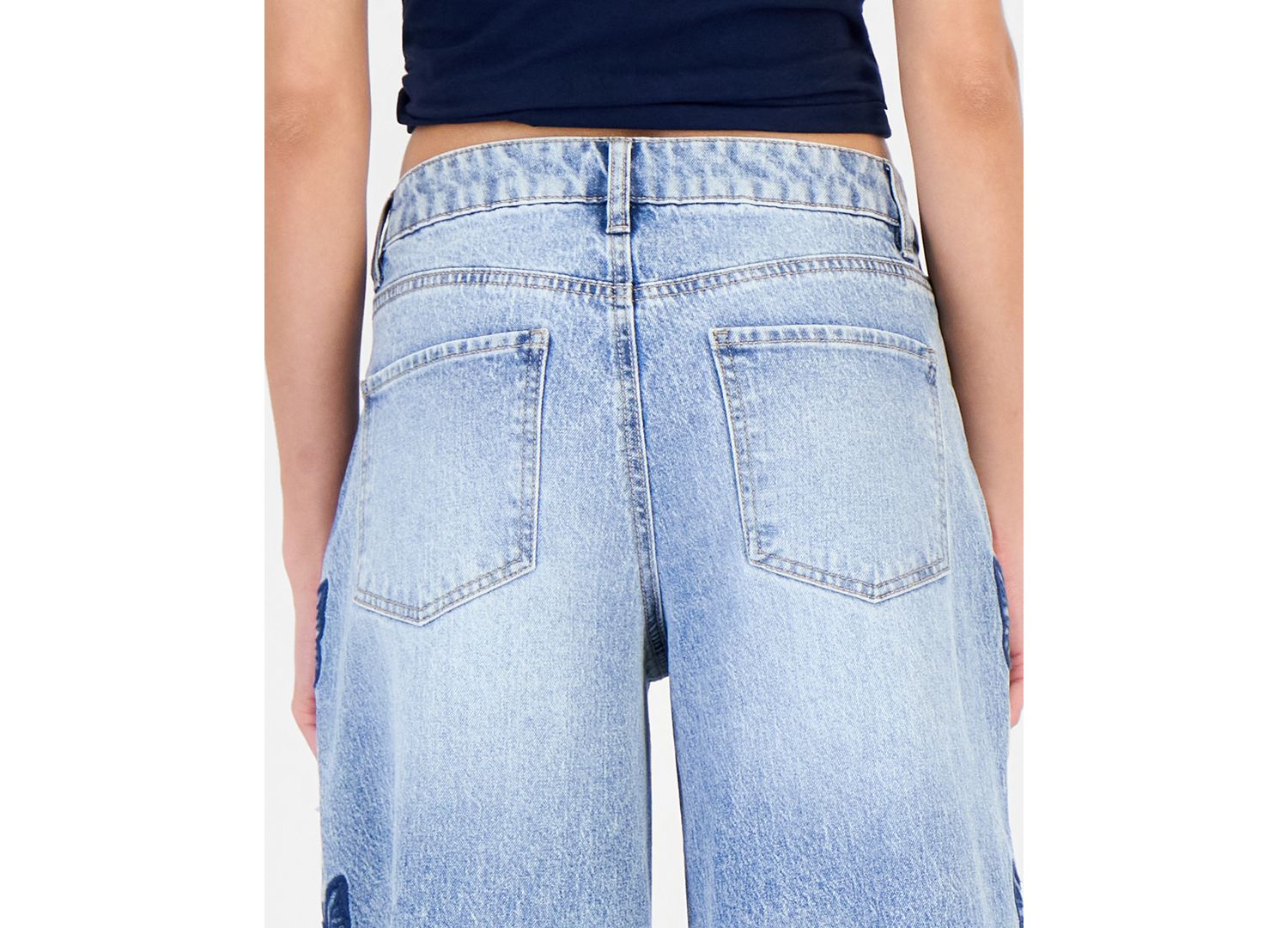 Juniors' 90s Skater High-Rise Wide-Leg Butterfly Embroidery Jeans
