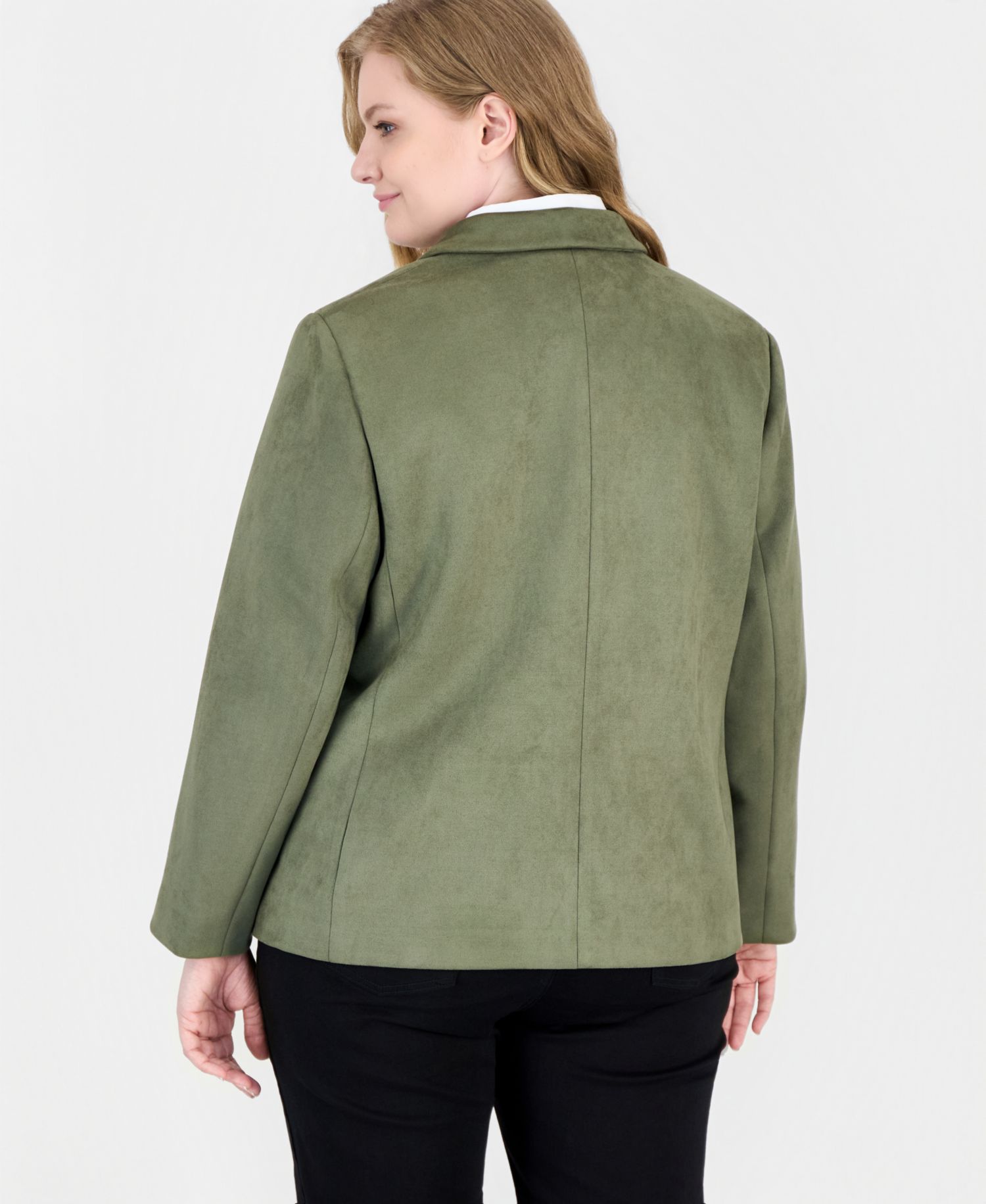 Plus Size Faux-Double-Breasted Faux Suede Blazer