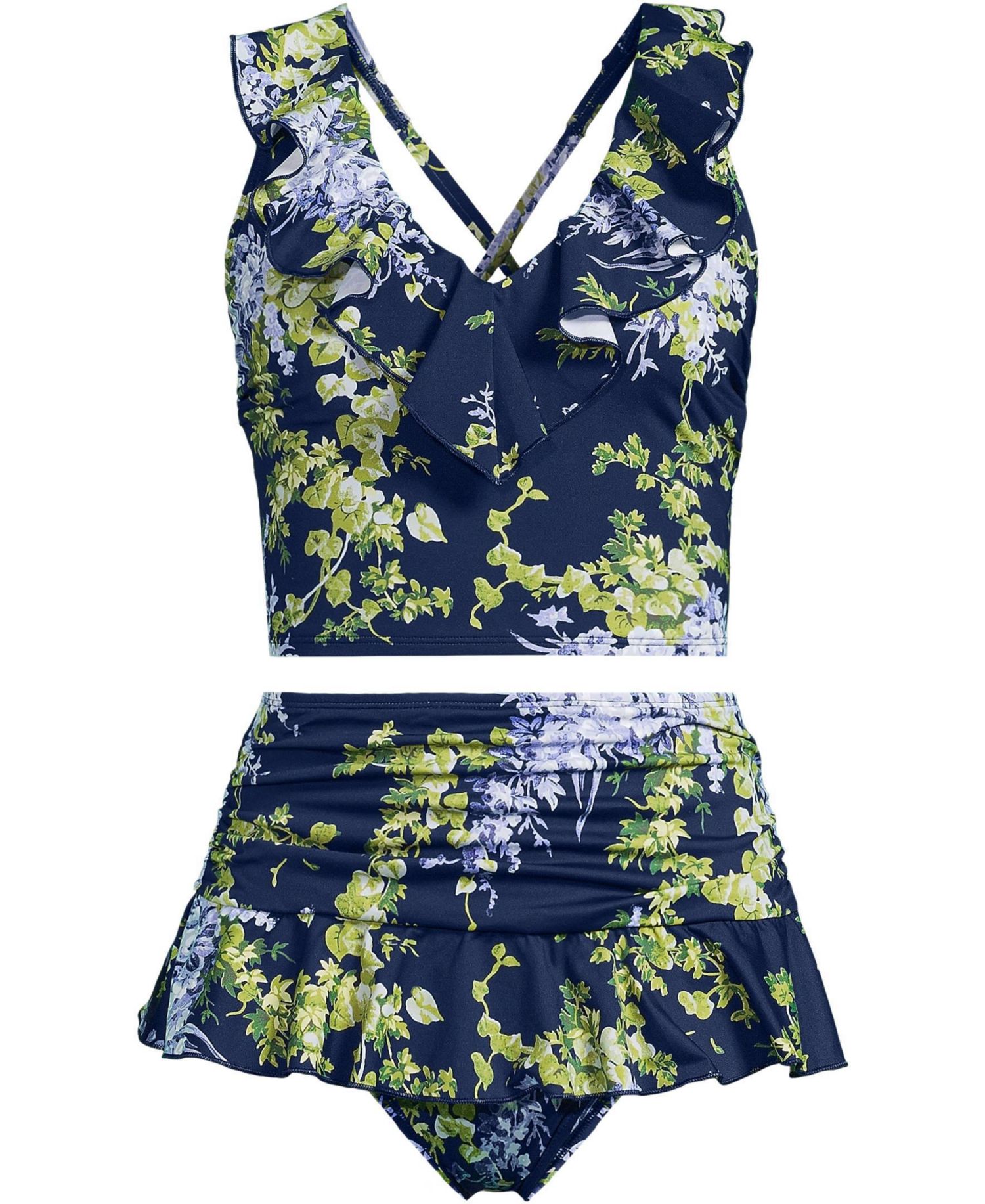Women's Ruffle Midkini Top and High Waisted Bottom Swimsuit Set