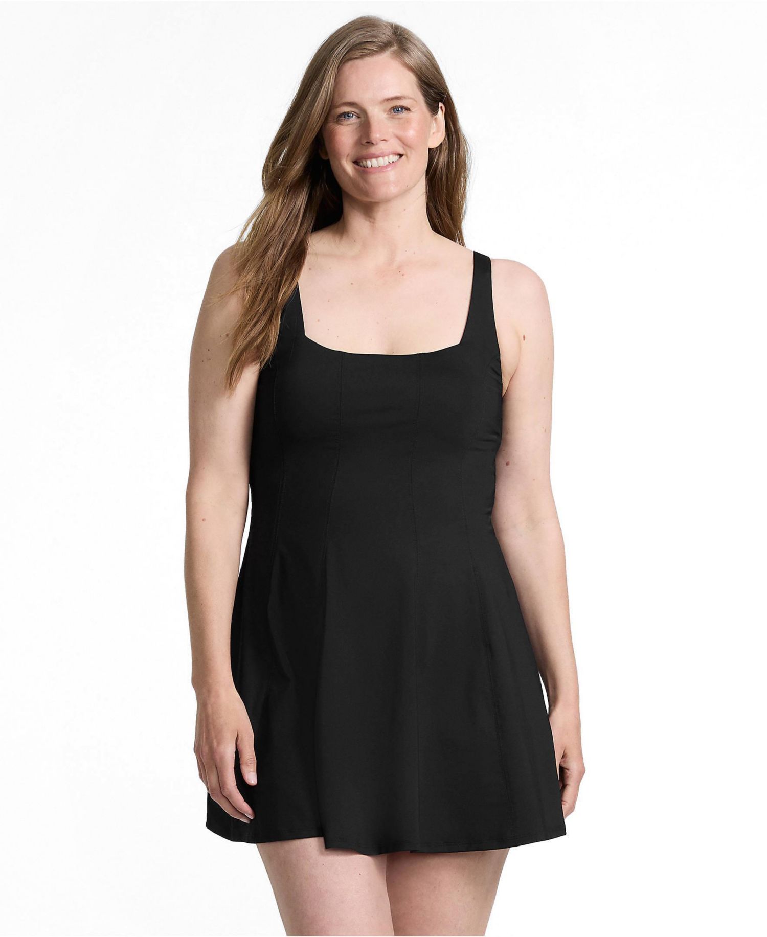 Women's Square Neck Corset Seamed Swim Dress