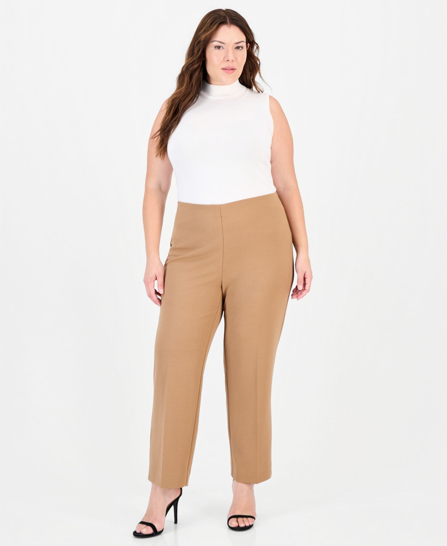 Plus Size Hollywood Waist Pull-On Mid-Rise Pants