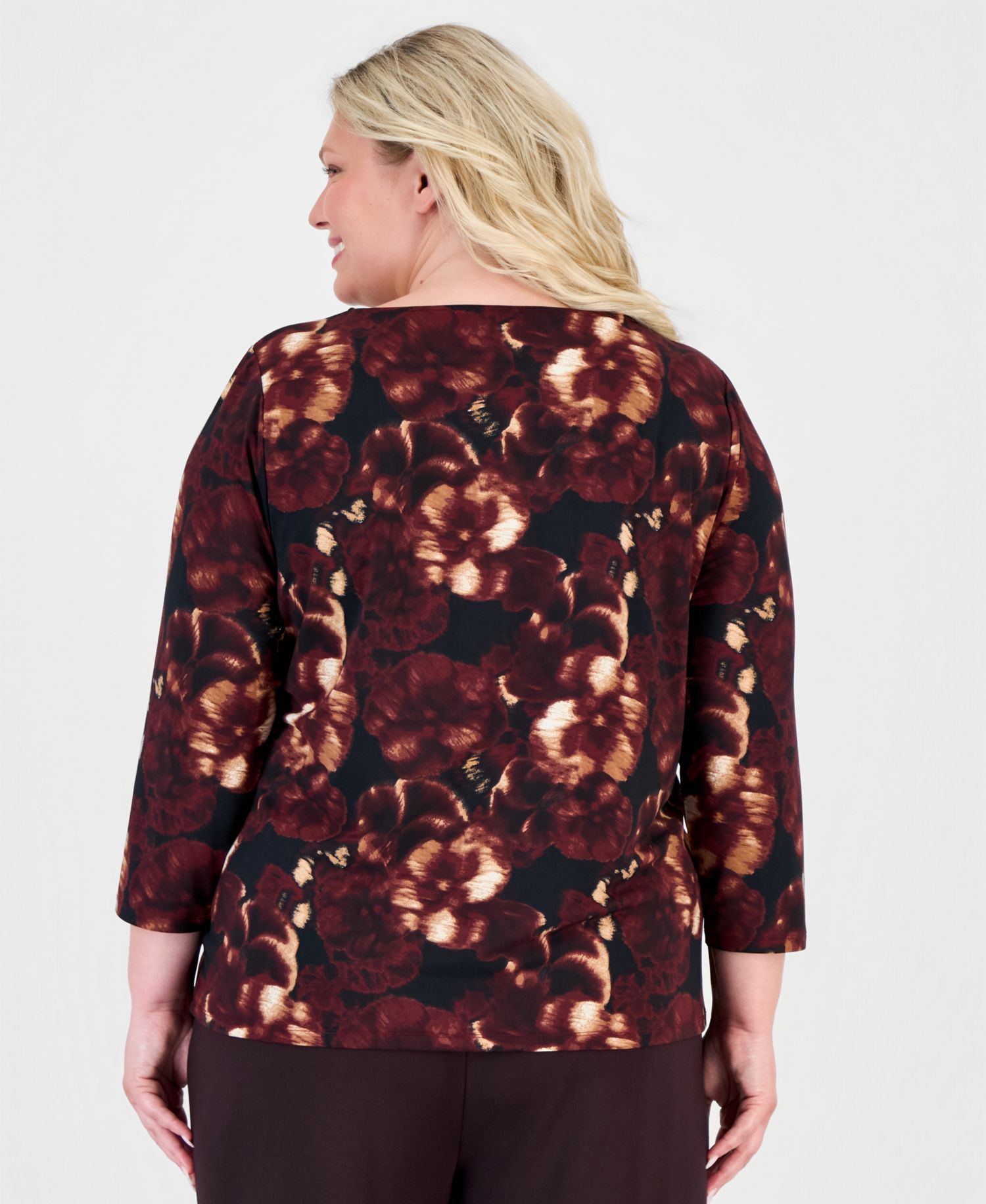 Plus Size 3/4-Sleeve Cowl Neck Asymmetric Blouse