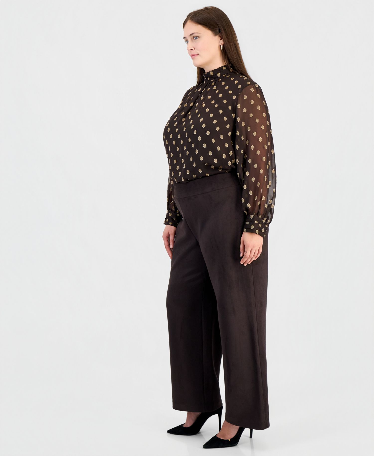 Plus Size Faux Suede High-Waisted Wide-Leg Pull-On Pants