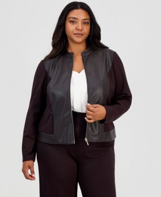 Plus Size Women's Moto Long-Sleeve Mandarin Collar Jacket