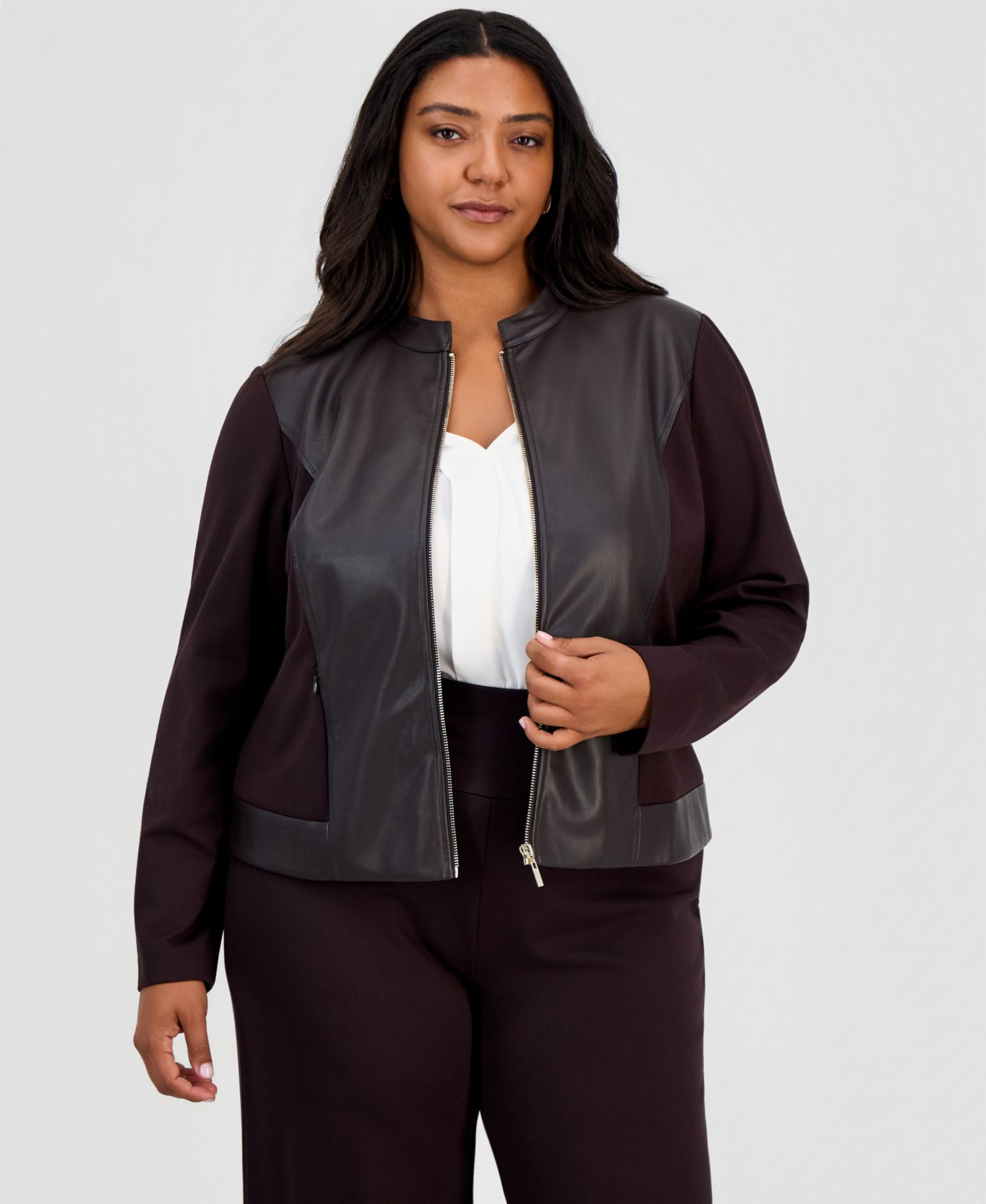 Plus Size Women's Moto Long-Sleeve Mandarin Collar Jacket