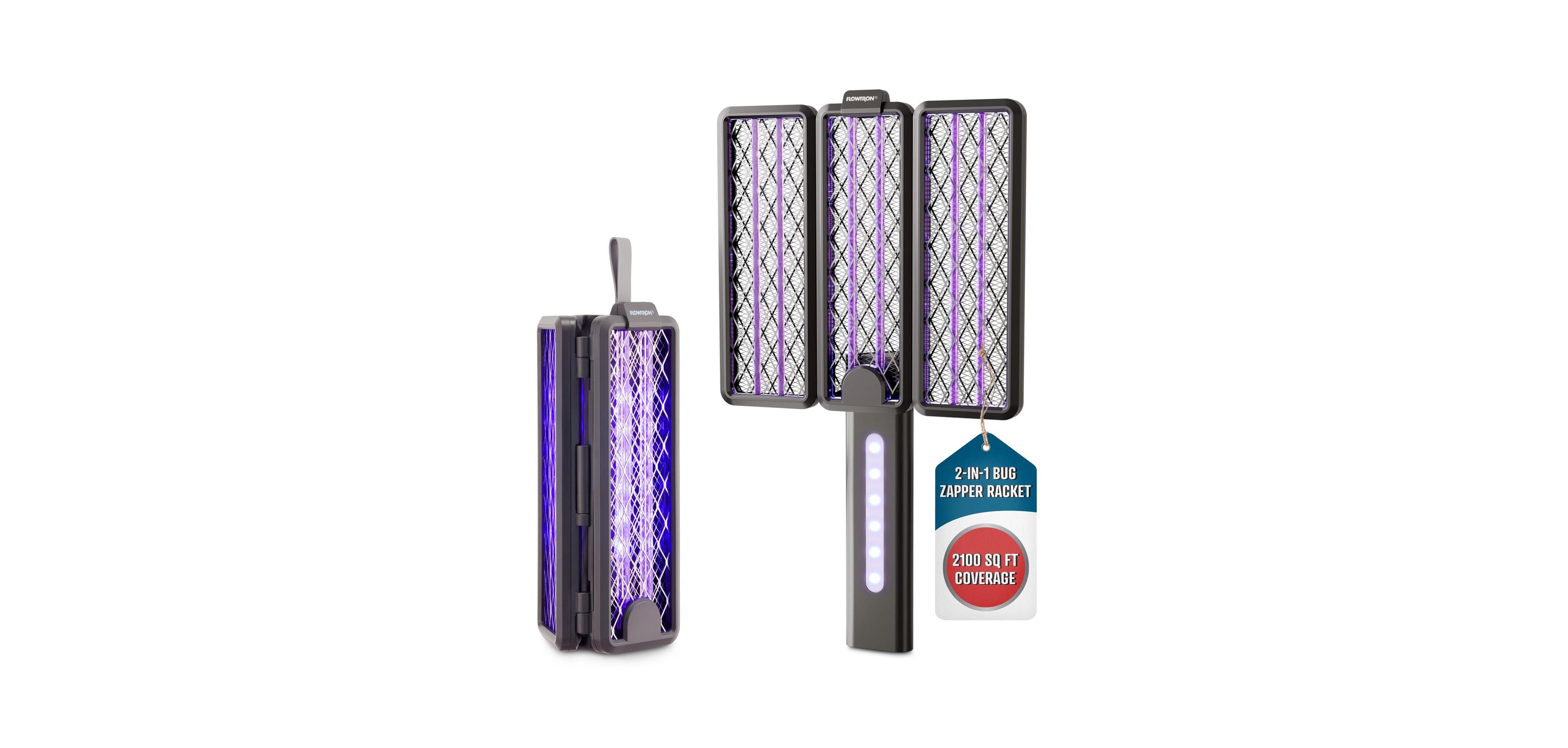 Flowtron 2-in-1 Tri-Fold Bug Zapper Racket – Portable Insect Killer with 2100 Sq Ft Coverage