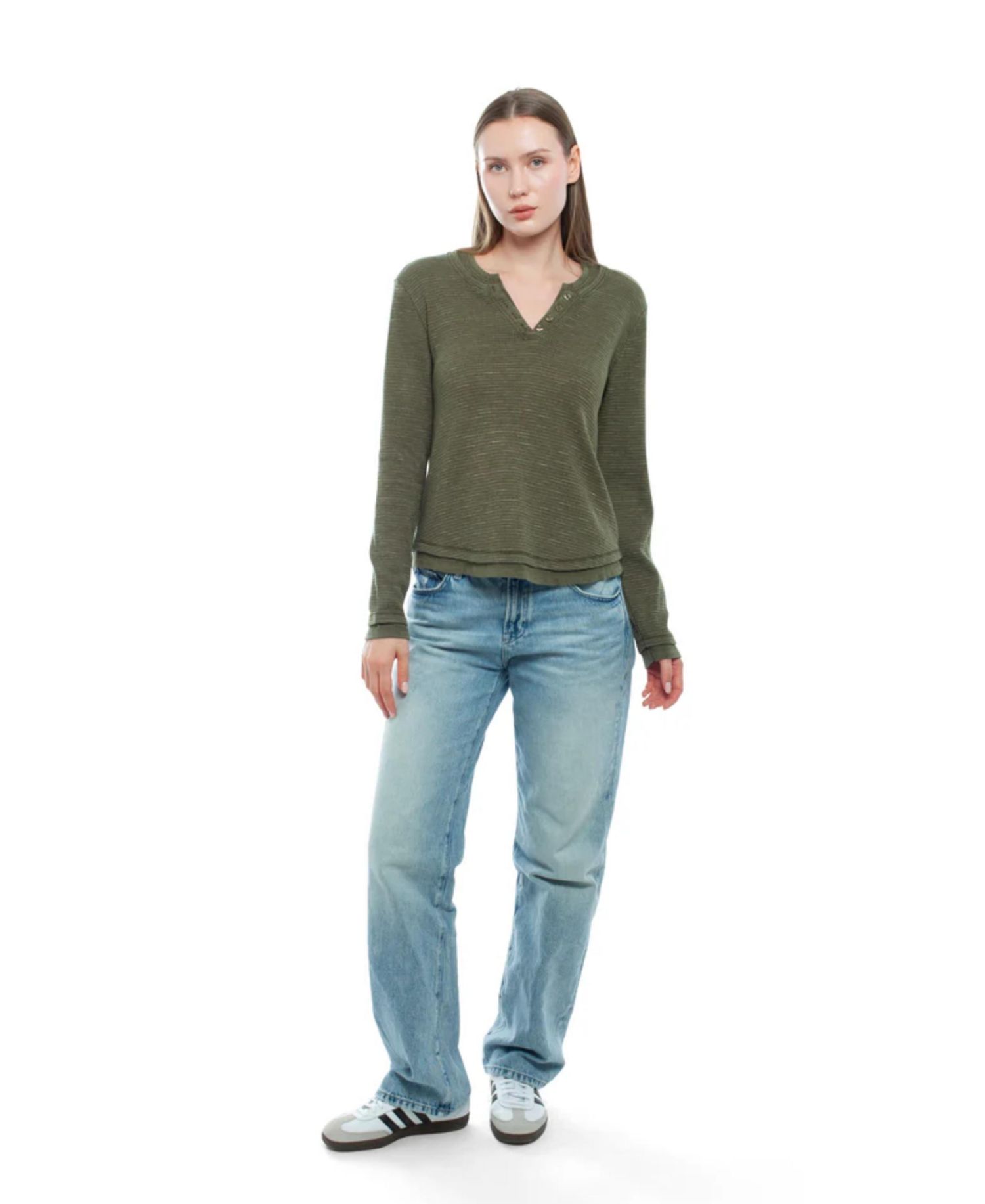 Women's Long Sleeve Henley Mock Tee