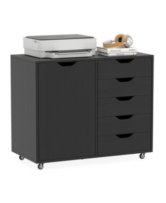 5-Drawer File Cabinet with Door, Wheels and 5-Level Adjustable Shelf for Home