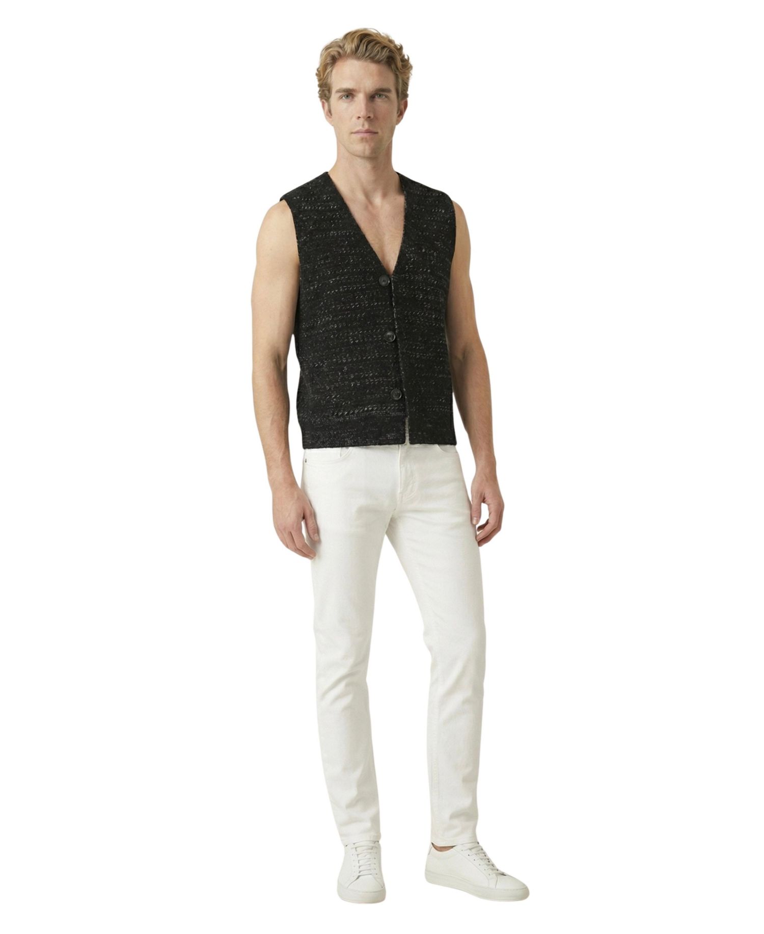 Men's Textured V-Neck Button-Front Knit Vest