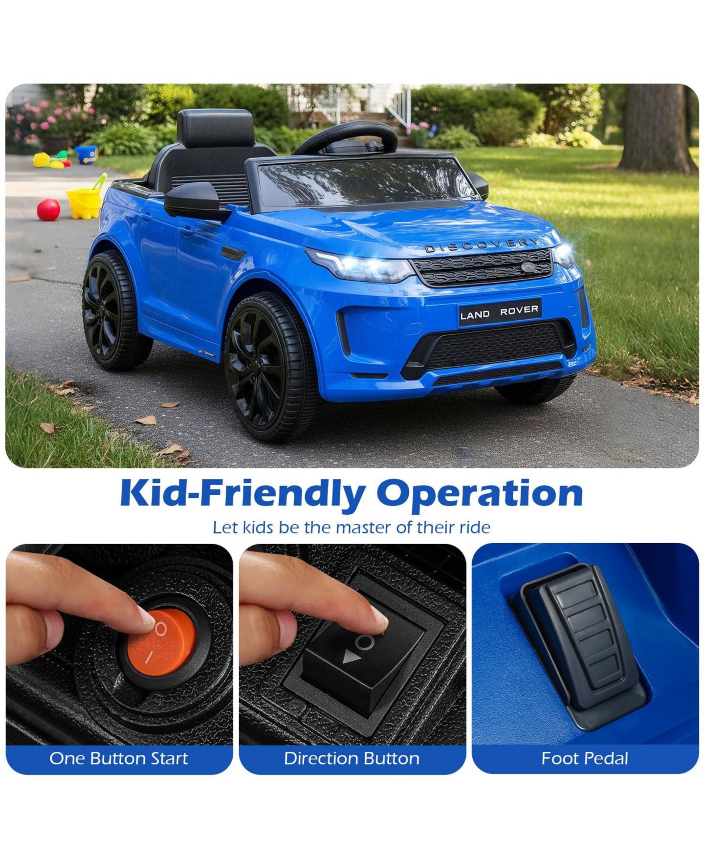 Детская игрушка Mecale Licensed Land Rover Dual Control Battery-Powered Ride-On Car, Ages 3-7, цвет: Синий — фото 2