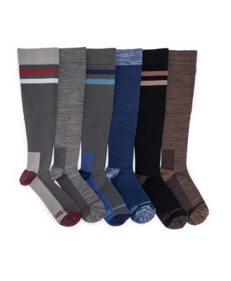 Men's 6 Pair Pack Compression Knee High Nylon Socks, One Size