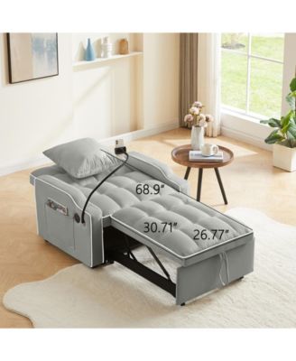 3 In 1 Convertible Sleeper Sofa Chair Bed With Adjustable Backrest and Phone Holder