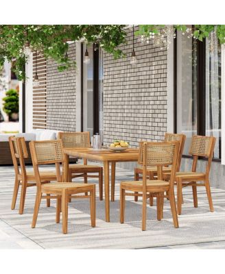 Netro 7-Piece Acacia Wood Outdoor Dining Set with Wicker Chairs