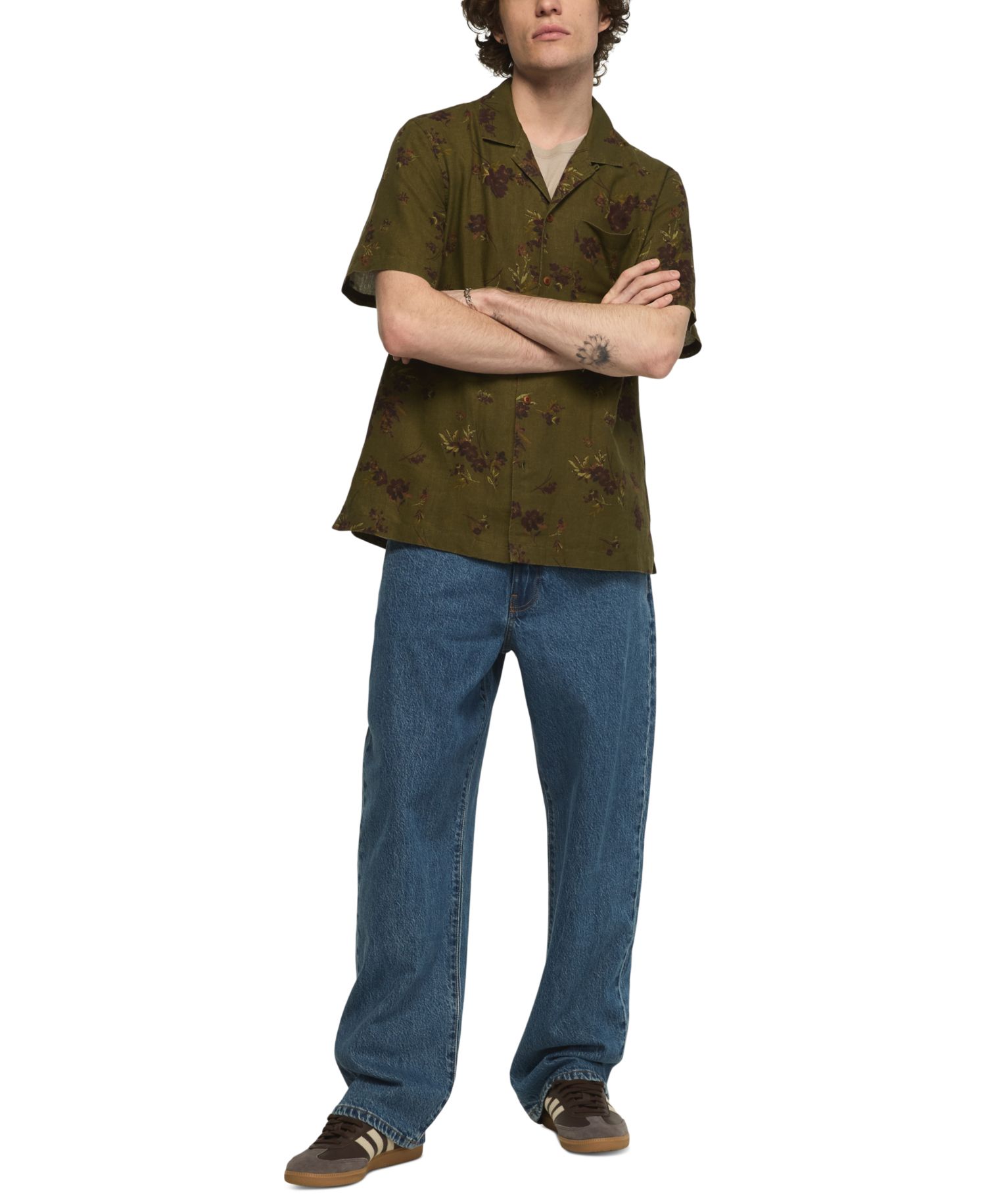 Men's Printed Short-Sleeve Camp Collar Shirt