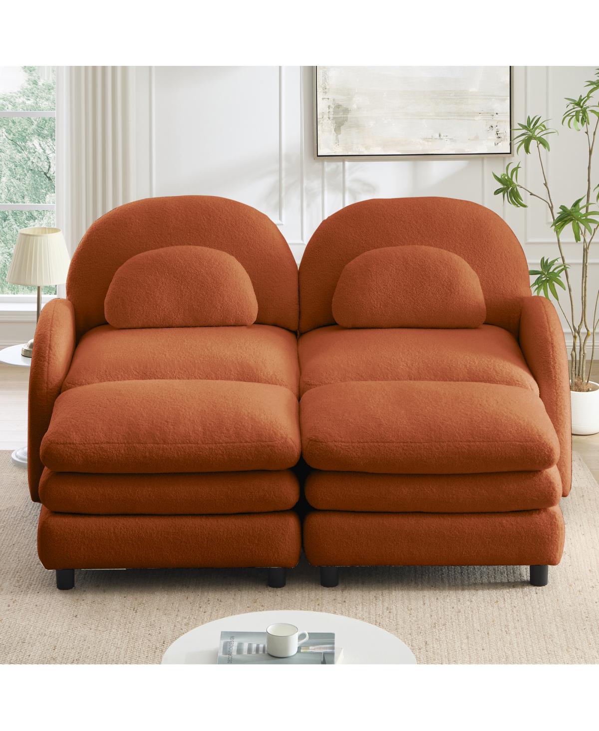 Streamdale Furniture Teddy Fabric 2-Seat Modular Sofa with Ottomans and Lumbar Pillows